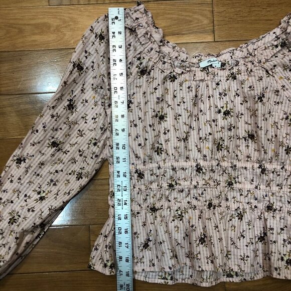 Madewell Pink Floral Smocked Peplum 100% Cotton Long Sleeve Blouse Size M - Picture 10 of 10